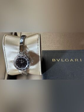 Bulgari Ladies Stainless Steel Bracelet Watch with Black Dial